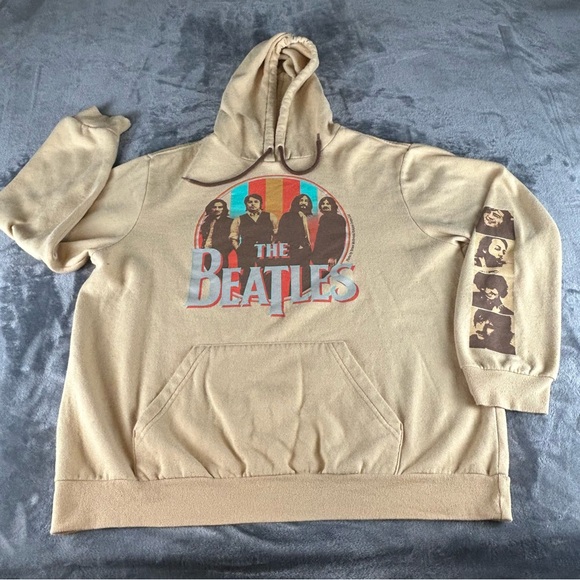 The Beatles Hoodie Sweatshirt Unisex Large Tan Soft Cozy Band Merch Retro Casual - Picture 7 of 11